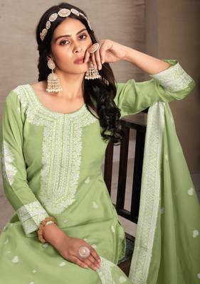 Pista colour organza fabric ethnic resham embroidered festive wear salwar kameez 2