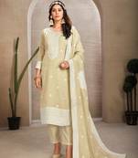 Beige colour organza fabric ethnic resham embroidered festive wear salwar kameez