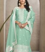 Sea green colour organza fabric ethnic resham embroidered festive wear salwar kameez