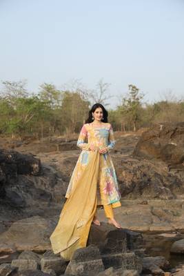  MULTI COLOURED HAND PRINT ANARKALI SUIT SET - 08 1