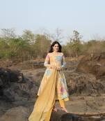  MULTI COLOURED HAND PRINT ANARKALI SUIT SET - 08