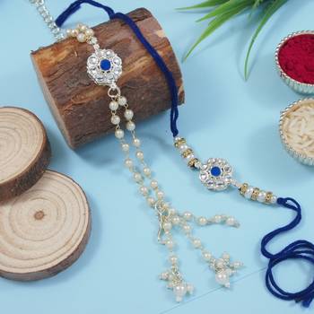 I jewels designer kundan pearl hanging bhaiya bhabhi lumba rakhi 1