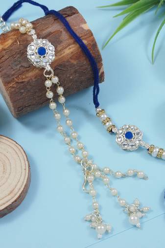 I jewels designer kundan pearl hanging bhaiya bhabhi lumba rakhi