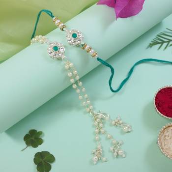 I jewels designer kundan pearl hanging bhaiya bhabhi lumba rakhi 1
