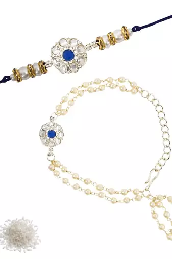 I jewels designer kundan pearl hanging bhaiya bhabhi lumba rakhi