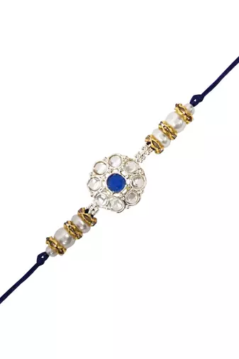 I jewels designer kundan pearl hanging bhaiya bhabhi lumba rakhi