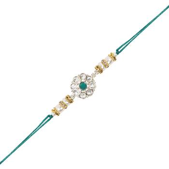 I jewels designer kundan pearl hanging bhaiya bhabhi lumba rakhi 3