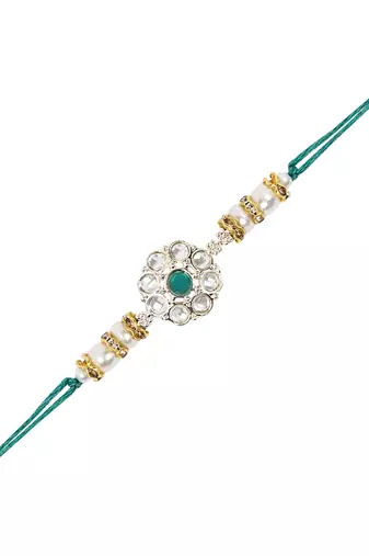 I jewels designer kundan pearl hanging bhaiya bhabhi lumba rakhi