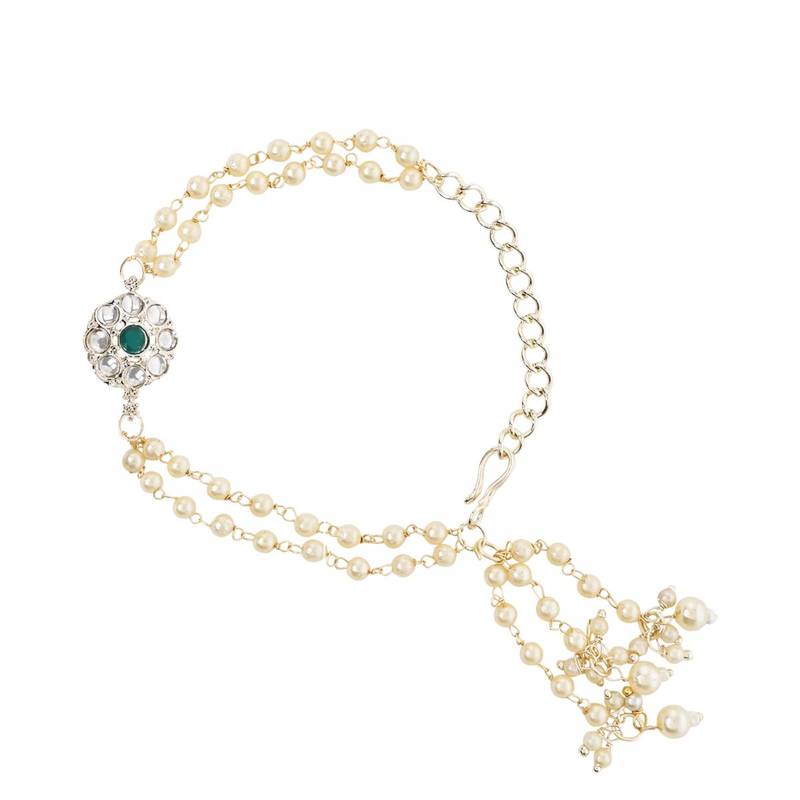 I jewels designer kundan pearl hanging bhaiya bhabhi lumba rakhi