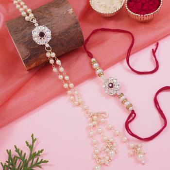 I jewels designer kundan pearl hanging bhaiya bhabhi lumba rakhi 1