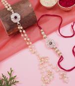 I jewels designer kundan pearl hanging bhaiya bhabhi lumba rakhi