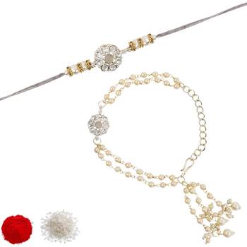 I jewels designer kundan pearl hanging bhaiya bhabhi lumba rakhi 2