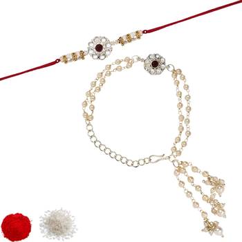 I jewels designer kundan pearl hanging bhaiya bhabhi lumba rakhi 2