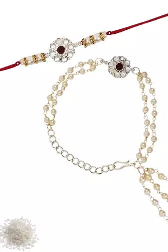 I jewels designer kundan pearl hanging bhaiya bhabhi lumba rakhi