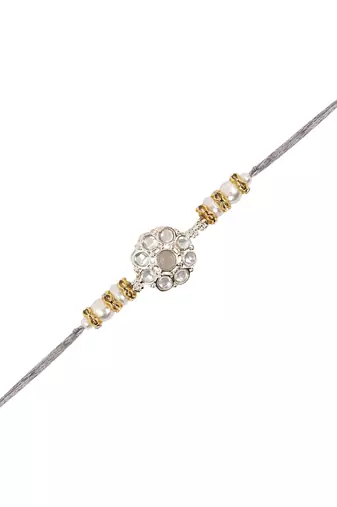 I jewels designer kundan pearl hanging bhaiya bhabhi lumba rakhi