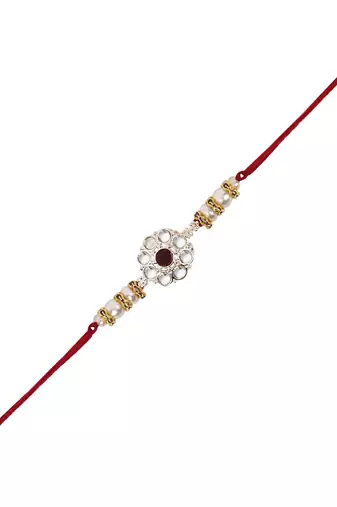 I jewels designer kundan pearl hanging bhaiya bhabhi lumba rakhi