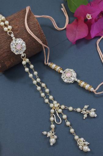 I jewels designer kundan pearl hanging bhaiya bhabhi lumba rakhi