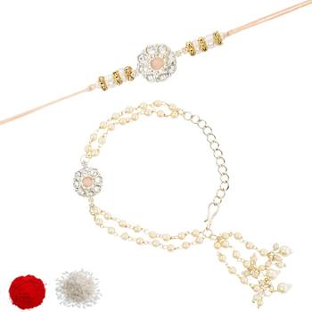 I jewels designer kundan pearl hanging bhaiya bhabhi lumba rakhi 2