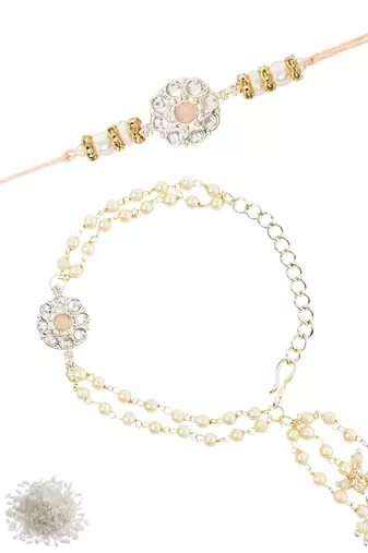 I jewels designer kundan pearl hanging bhaiya bhabhi lumba rakhi