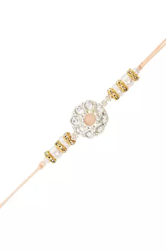 I jewels designer kundan pearl hanging bhaiya bhabhi lumba rakhi