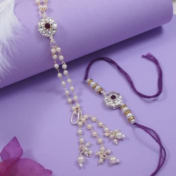 I jewels designer kundan pearl hanging bhaiya bhabhi lumba rakhi 1