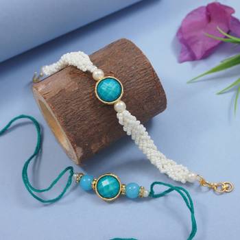 I jewels designer kundan pearl beaded bhaiya bhabhi lumba rakhi 1