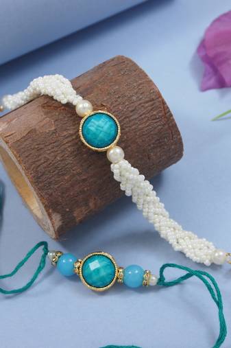 I jewels designer kundan pearl beaded bhaiya bhabhi lumba rakhi
