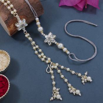 I jewels designer kundan pearl hanging bhaiya bhabhi lumba rakhi 1