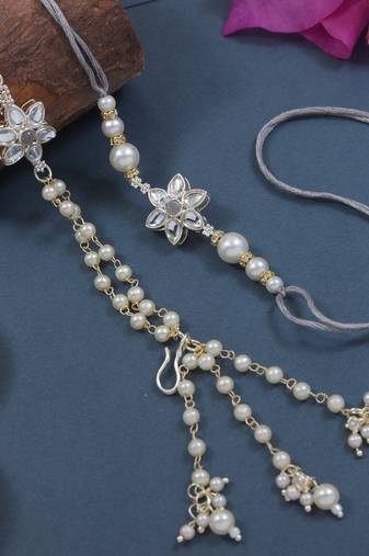 I jewels designer kundan pearl hanging bhaiya bhabhi lumba rakhi