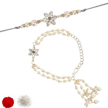 I jewels designer kundan pearl hanging bhaiya bhabhi lumba rakhi 2