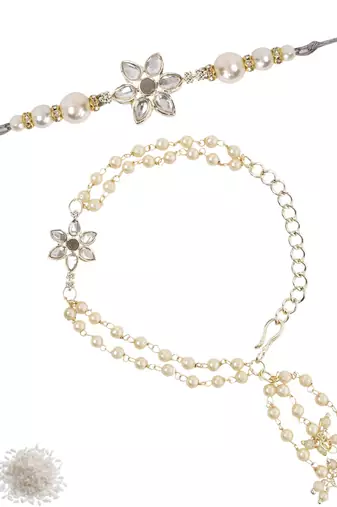 I jewels designer kundan pearl hanging bhaiya bhabhi lumba rakhi