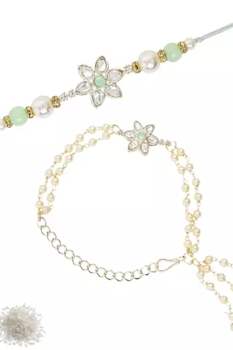 I jewels designer kundan pearl hanging bhaiya bhabhi lumba rakhi