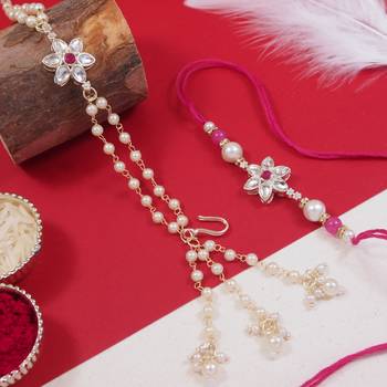I jewels designer kundan pearl hanging bhaiya bhabhi lumba rakhi 1