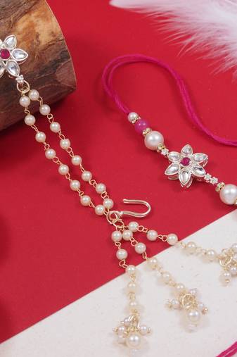 I jewels designer kundan pearl hanging bhaiya bhabhi lumba rakhi