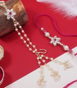 I jewels designer kundan pearl hanging bhaiya bhabhi lumba rakhi