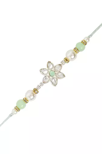 I jewels designer kundan pearl hanging bhaiya bhabhi lumba rakhi