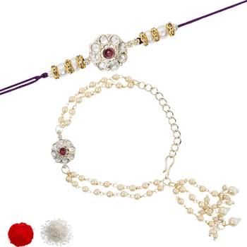 I jewels designer kundan pearl hanging bhaiya bhabhi lumba rakhi 2