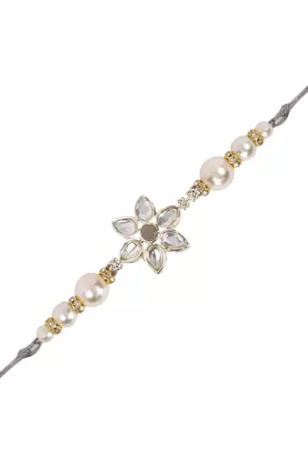 I jewels designer kundan pearl hanging bhaiya bhabhi lumba rakhi