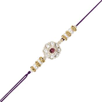 I jewels designer kundan pearl hanging bhaiya bhabhi lumba rakhi 3