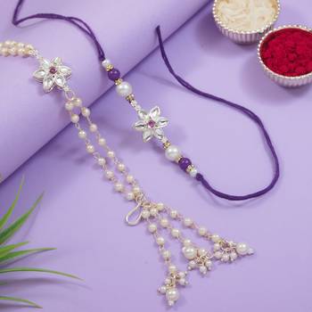 I jewels designer kundan pearl hanging bhaiya bhabhi lumba rakhi 1