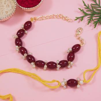 I jewels designer pearl hanging bhaiya bhabhi lumba rakhi 1