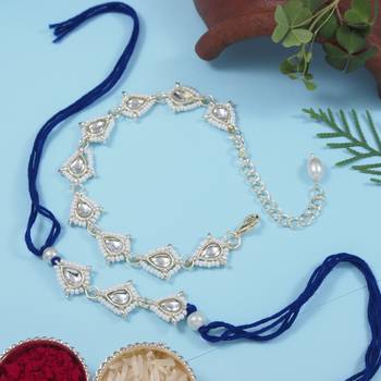I jewels designer kundan pearl hanging bhaiya bhabhi lumba rakhi 1