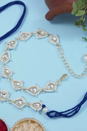 I jewels designer kundan pearl hanging bhaiya bhabhi lumba rakhi