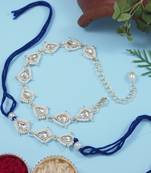 I jewels designer kundan pearl hanging bhaiya bhabhi lumba rakhi