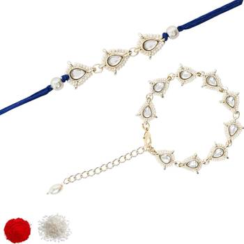 I jewels designer kundan pearl hanging bhaiya bhabhi lumba rakhi 2