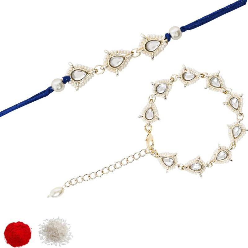 I jewels designer kundan pearl hanging bhaiya bhabhi lumba rakhi