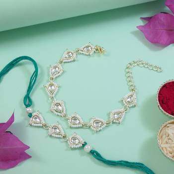 I jewels designer kundan pearl hanging bhaiya bhabhi lumba rakhi 1
