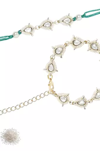 I jewels designer kundan pearl hanging bhaiya bhabhi lumba rakhi