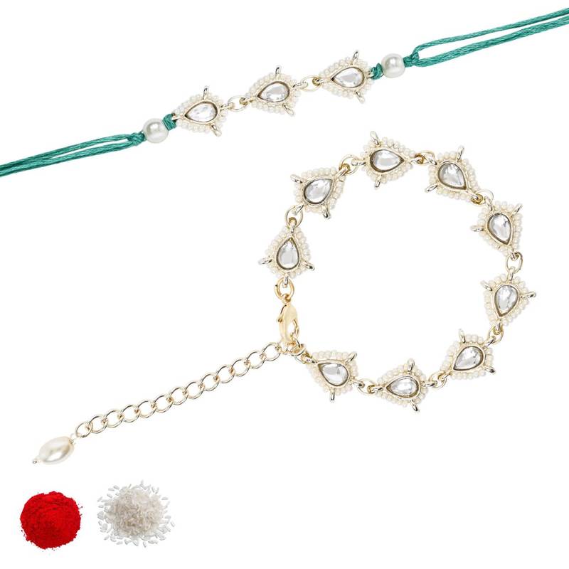 I jewels designer kundan pearl hanging bhaiya bhabhi lumba rakhi