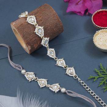 I jewels designer kundan pearl hanging bhaiya bhabhi lumba rakhi 1